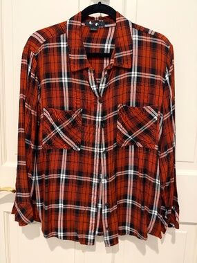 Sanctuary Rust Orange Plaid Button-Front Shirt – XL